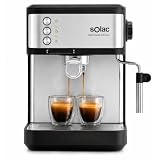 Solac – Cafetera Espresso Taste Classic D20 Inox | 850W | Presión 20 bares | Depósito 1,8L | Brazo 1 y 2 salidas | Vaporizador | Superficie Calienta tazas | Apagado automático