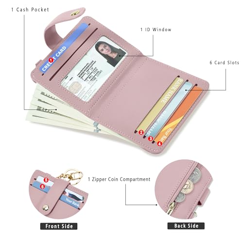 Image of Airkit Small Wallet Women RFID, PU Leather Card Holder with Keychain | Slim Compact Zipper Coin Purse for Ladies, Travel Holiday Gifts for Mom, Cute Mini Bifold Wallets
