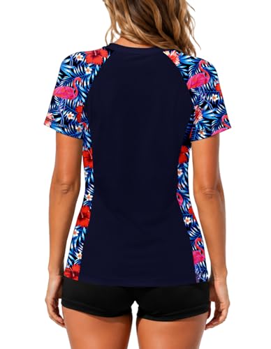 Image of AOBUTE Women Short Sleeve Rash Guard UPF 50+ Tropical Sun Protection Floral Swim Shirts