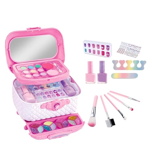 Kit de maquillaje para niñas, kit de maquillaje para niños | Set de maquillaje para niñas lavable - Muñecas de princesa portátiles para niñas, maquillaje Real, juguete de vestir para niñas, fiestas de