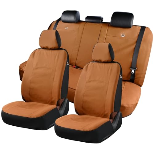Image of Coverado Universal Car Back Seat Covers - Canvas Rear Seat Cushions for Kids & Dogs, Fits Most Vehicles Trucks SUVs - Khaki
