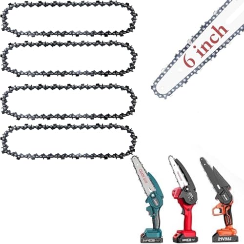 [ 4 Pcs ] 6 Inch Mini Chainsaw Chain 37 Drive Links 1/4LP .043 6 Inch Replacement Chains for Cordless Electric Portable Mini Chainsaw For Wood Branch Cutting