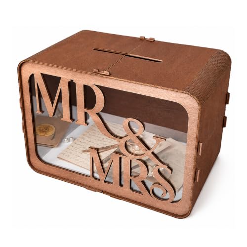 Xecamuvila Wedding Card Box, Wooden Wedding Post Box MR & MRS