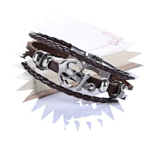 Bracelet ancre homme en cuir tressé multicouche style viking punk noir