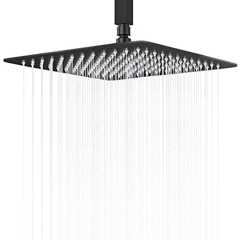 HarJue 12 Inches Square Rain Shower Head Large 304 Stainless Steel Showerhead, Ultra Thin Rainfall Bath Shower Waterfall Full Body Coverage with Silicone Nozzle, Oil Rubbed Bronze(Matte Black) Cover