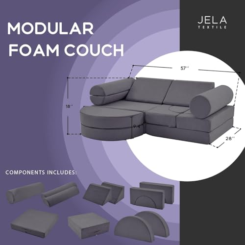 jela Kindercouch,14-Teilige Kids Kindersofa Spielsofa für Kinder, Modulares Kinder Sofa aus Schaumstoff, Kuschelecke im Kinderzimmer,zum Spielen,Kreativsein,Schlafen (Holzkohle)