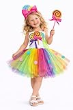 FYUVYRN Rainbow Candyland Dress Costume for Girls – Colorful Lollipop Tutu Outfit for Birthday, Halloween, and Dress-Up Play