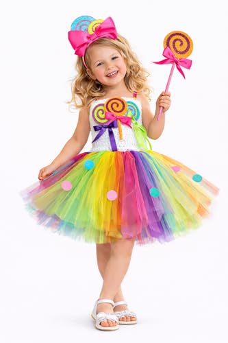 FYUVYRN Rainbow Candyland Dress Costume for Girls – Colorful Lollipop
