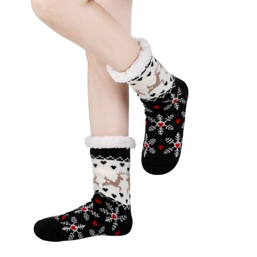 Image of Chassic Sherpa Lined Slipper Socks for Women, Non-Slip Cozy Winter House Socks, Soft Fuzzy Socks, Christmas Gifts for Women & Ladies Stocking Stuffers