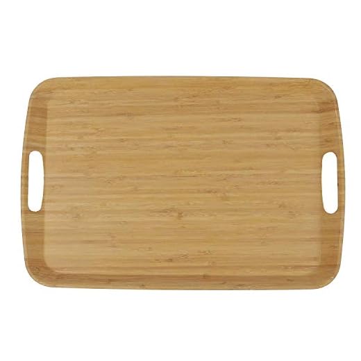 Bandeja Madera Bambu con Asa ♻ Bandeja Comida Fibra de Bambú (Para Servir Alimentos y Bebida) - Bamboo Decorativa Original - Natural, Ecologica - Eco,Sin BPA - Rectangular Grande 45x30 cm - Cocina Bio