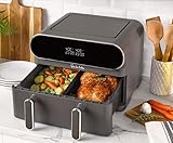 Sur La Table 11-Quart Digital Double Basket Air Fryer - 1700W Dual Zone with Touchscreen Display, Sync Cook & Separate Settings, Includes Crisper Tray & Separator, Safe Kitchen Appliance for Food Prep