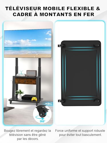 Chariot TV réglable pour éliminer les reflets et optimiser le rangement - 6