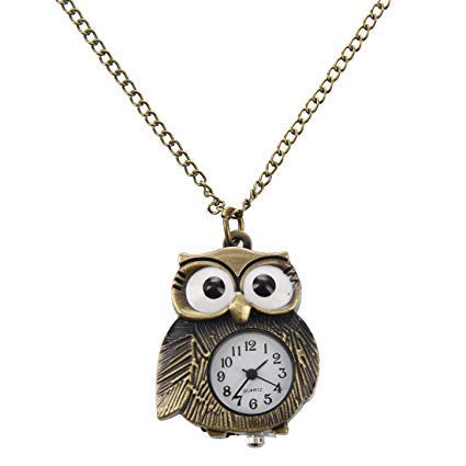 OUTLETISSIMO® Montre collier femme pendentif hibou émaillé et dos en acier ET230