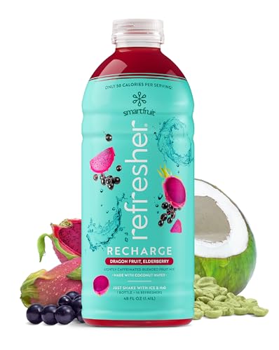 Recharge Refresher - Dragon Fruit, Elderberry - Made with Real Fruit and No Added Sugar – Low Cal, Hydrating Coconut Water, and Natural Energy (48oz Bottle)