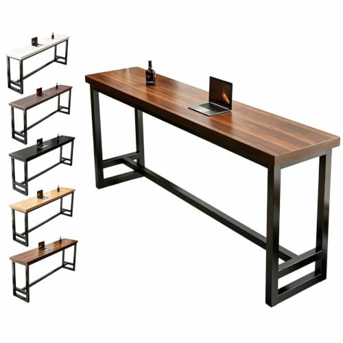 Mesa de bar de madera maciza rectangular 120x40x104cm con marco de metal marrón 2