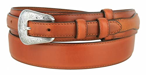 Western Floral Engraved Buckle with Genuine Oil-Tanned Leather Ranger Belt (Tan, 36)