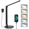 MONGERY LED Desk Lamp with USB Charging Port, Touch Control Dimmable Office Lamp, 5 Color Modes 6 Brightness Levels Eye-Caring Table Lamp for Home Office Bedroom Reading Study, Black