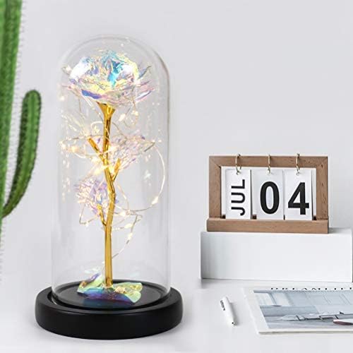 RECUTMS Gold Rose,Beauty and the Beast,Gold Foil Flower Colorful Artificial Forever Rose LED Light Infinity in Glass Kit Gift for Her,Anniversary,Birthday,Decoration