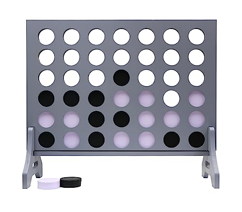 Image of Giant 4 in a Row Game for Family & Adults - Tailgating Pros Jumbo Grey Wooden Four in a Row Indoor & Outdoor Yard Game for Family Party Fun, Portable Activities for Patio, Backyard, and Camping