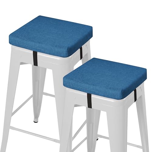 Image of AddGrace Anti-Slip Bar Stool Cushions Square Bar Stool Seat Cushions with Ties Set of 2 Small Square Chair Pads with Machine Washable Cover 12 inchX12 inchX2 inch (Blue)