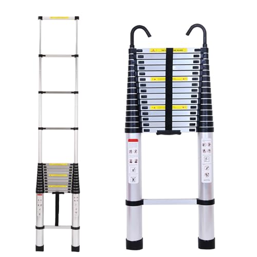 Telescoping Ladder Aluminum 20.3FT 6.2m Extension Ladder with Detachable Hooks, EN131 Standard 330lbs Load Capacity, Adjustable Height Portable Home Step Ladder Weights 36lbs