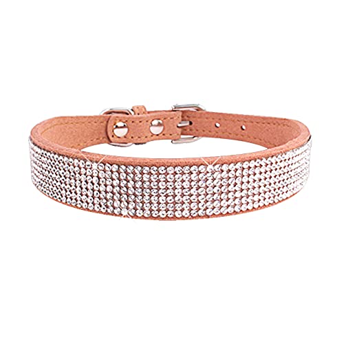 Dog Collar Suede Fiber Crystal Dog Collar Comfortable Glitter Rhinestone Dog Collars Zinc Alloy Buckle For Small Dogs Cats 1Pcs Brown Xxs โ image 1