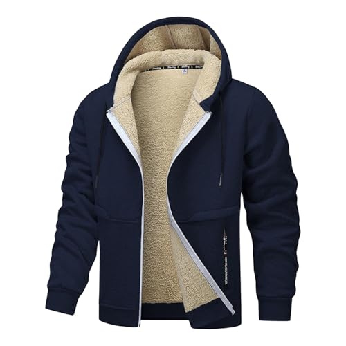 Genérico Chaqueta forrada con capucha para hombre Abrigo liso cortavientos exteriores Chaqueta cálida de invierno con cremallera (Navy, XS)