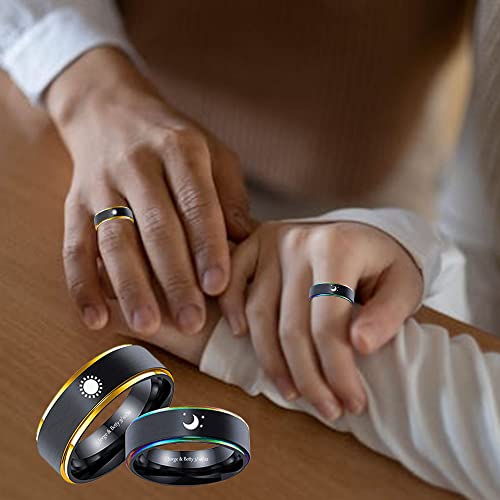 Personalized Couples Matching Rings Set for Him and Her Custom Name Rings for Couples Promise Rings for Couples Black Stainless Steel Wedding Rings Sets His & Hers Engagement Rings Christmas Gift Valentine's Day Jewelry 7
