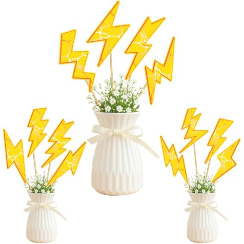 Lightning Bolt Party Centerpiece Sticks 24PCS Lightning Table Centerpieces Decoration Yellow Lightning Shape Party Decorations for Flash Weather Birthday Gender Reveal Baby Shower Wedding Supplies