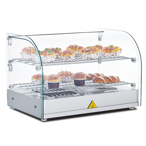 GarveeTech 22 in Commercial Food Warmer Display Pizza Warmer, 2-Tier Electric Countertop Food Warmer, Adjustable Removable Shelves Glass Door, Pastry Display Case for Buffet Restaurant