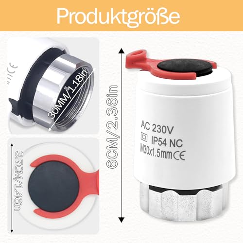 Stellantrieb Fussbodenheizung 230v M30x1,5 NC (stromlos geschlossen), Stellmotor VA80 für Fußbodenheizung, Fußbodenheizung Ventil für nahezu jeden Heizkreisverteiler (1)