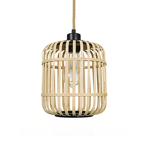 Suspension rotin tressé luminaire japonais E27 pour décoration de chambre et de salon rustique