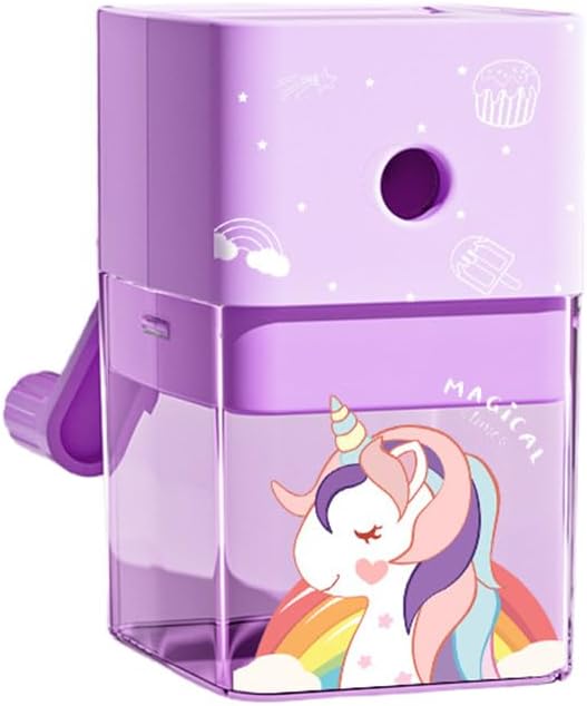 Pencil Sharpening Machine,Space Pencil Sharpener Hand Crank Manual Sharpener Animal Cartoon Pencil Cutter for School Stationery Office Students Supplies Children Kids Gift (Purple uni)