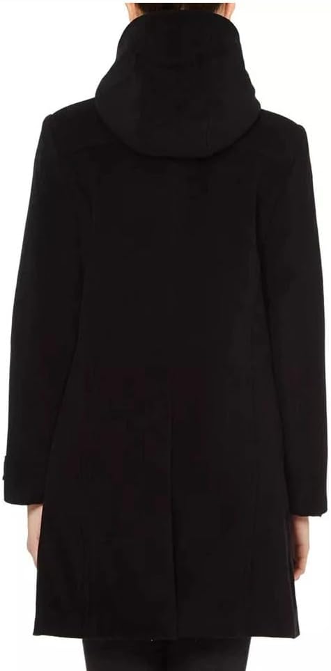 Women Classic Toggle Duffle Coat with Hood Jacket Winter Trench Coat Red & Black - Image 3