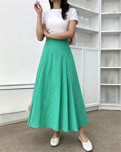 Women's Skirts Elastic Waist Slim Fit Cotton Linen Casual A Line Solid Color Midi Skirt2