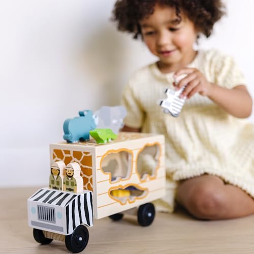 Melissa & Doug Animal Rescue Shape-Sorting Truck - Wooden Toy with 7 Animals and 2 Play Figures - image 8