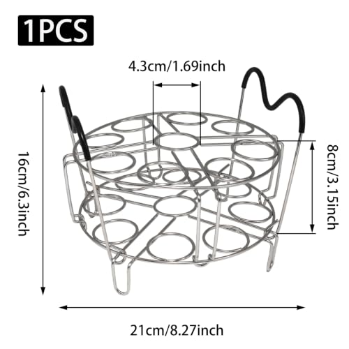 Image of 304 Stainless Steel Stackable Egg Steamer Rack Holds 18 Eggs | Double-layer Wire Steaming Rack & Skewers with Heat-Resistant Handles for 6qt /8qt Pressure Cooker Grilling