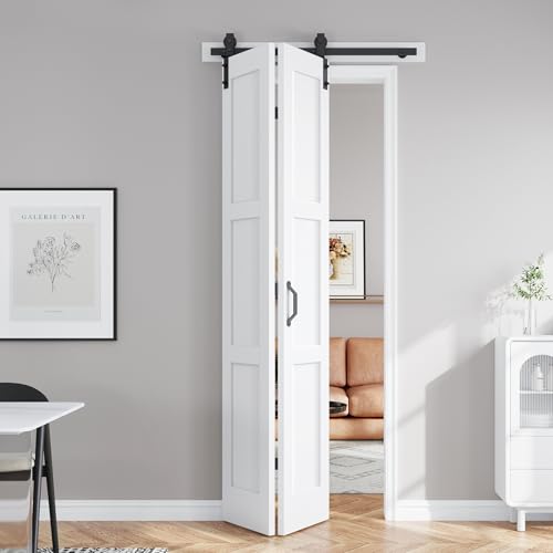 Image of FREDBECK Bifold Barn Door 36x96 (Double 18x96) Bi-fold Closet Doors,White