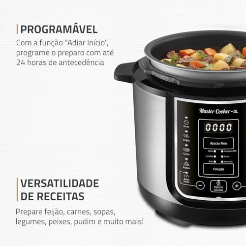 Panela de Pressão Elétrica Mondial, Master Cooker - 3L, 220V, Preto, 700W - PE-40
