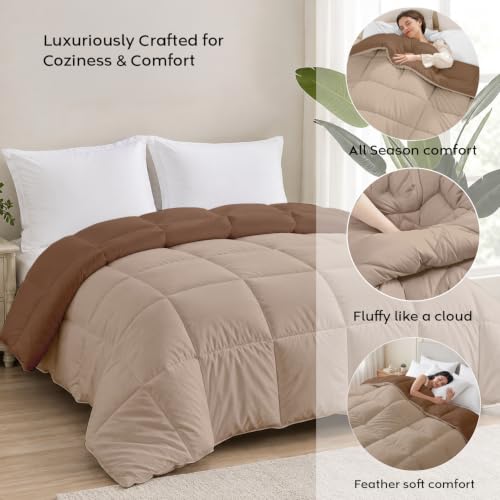 Image of AYKA Reversible Comforter 220 GSM Microfiber Reversible AC Comforter /Blanket for Winter /Quilt /Dohar /Duvets for King Size Blanket /Comforter Double Bed (Taupe & Brown, 90 * 100 inch)