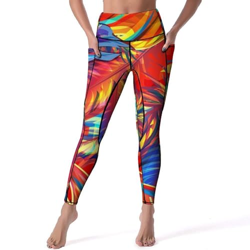 Pantalon de sport yoga taille haute legging femmes Plume Rouge gym S