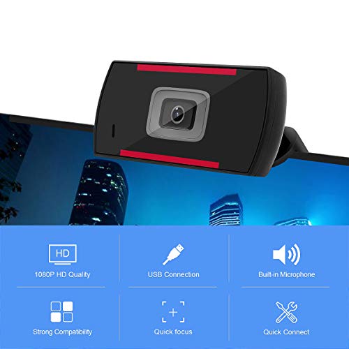 YoLuKe Webcam 1080P HD PC, Webcam con Microfono, Webcam 30FPS USB 2.0, Plug And Play, Compatibile con Windows XP / 7/8/10, Mac, Portatile ordinario