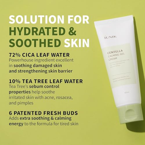 iUNIK IUNIK Centella Gel-crème apaisant végétalien non collant pour le visage Peaux sensibles grasses et sèches à tendance acnéique Hydratant à base de plantes - Centella 70% d'eau d'arbre à thé 10 – vue 3