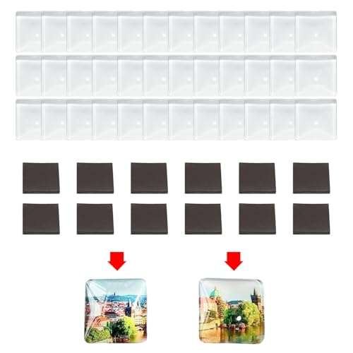 72 Pcs Square Glass Magnetic with Adhesive Backing Set,Clear DIY