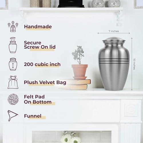 Trupoint Memorials Cremation Urns for Human Ashes, Pewter Decorative Burial Urn for Adult Men & Women, Large Silver - Thumbnail 2