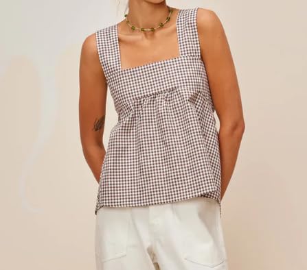 KOSUSANILL Y2k Gingham Tank Top Women Sleeveless Backless Square Neck Ruffle Peplum Babydoll Camisole Going Out Cami Blouse4