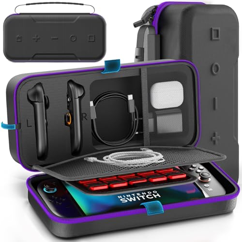 Funda para Nintendo Switch 2025, Bolsa de Transporte para Switch 2 para Joy-Con 2 y Consola, Funda de Viaje para Switch 2 para 26 Tarjetas de Juego y Accesorios, Organizador Cable y Adaptador-Violeta