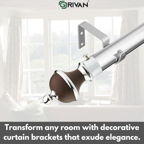 Image of GRIVAN Manjira Shape Stainless Steel & ABS Curtain Bracket Parda Holder with Support 1 Inch Rod Pocket Finials Designer Door and Window Rod Support Fittings, Curtain Rod Holder(Brown, Pair of 2)