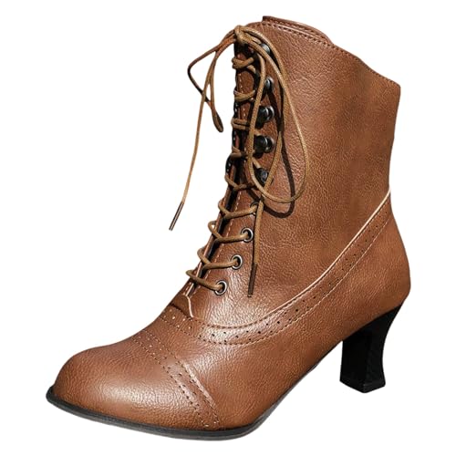 Victorian Boots for Women 2025,70s Vintage Renaissance Booties Lace up Ankle Low Heel Pointed Toe Goth Boot Mid Calf Boots Witch Costume Shoes