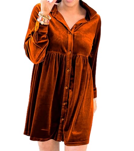 Melliflo Womens Velvet Dress Button Down T Shirt 3/4 Sleeve Tunic...